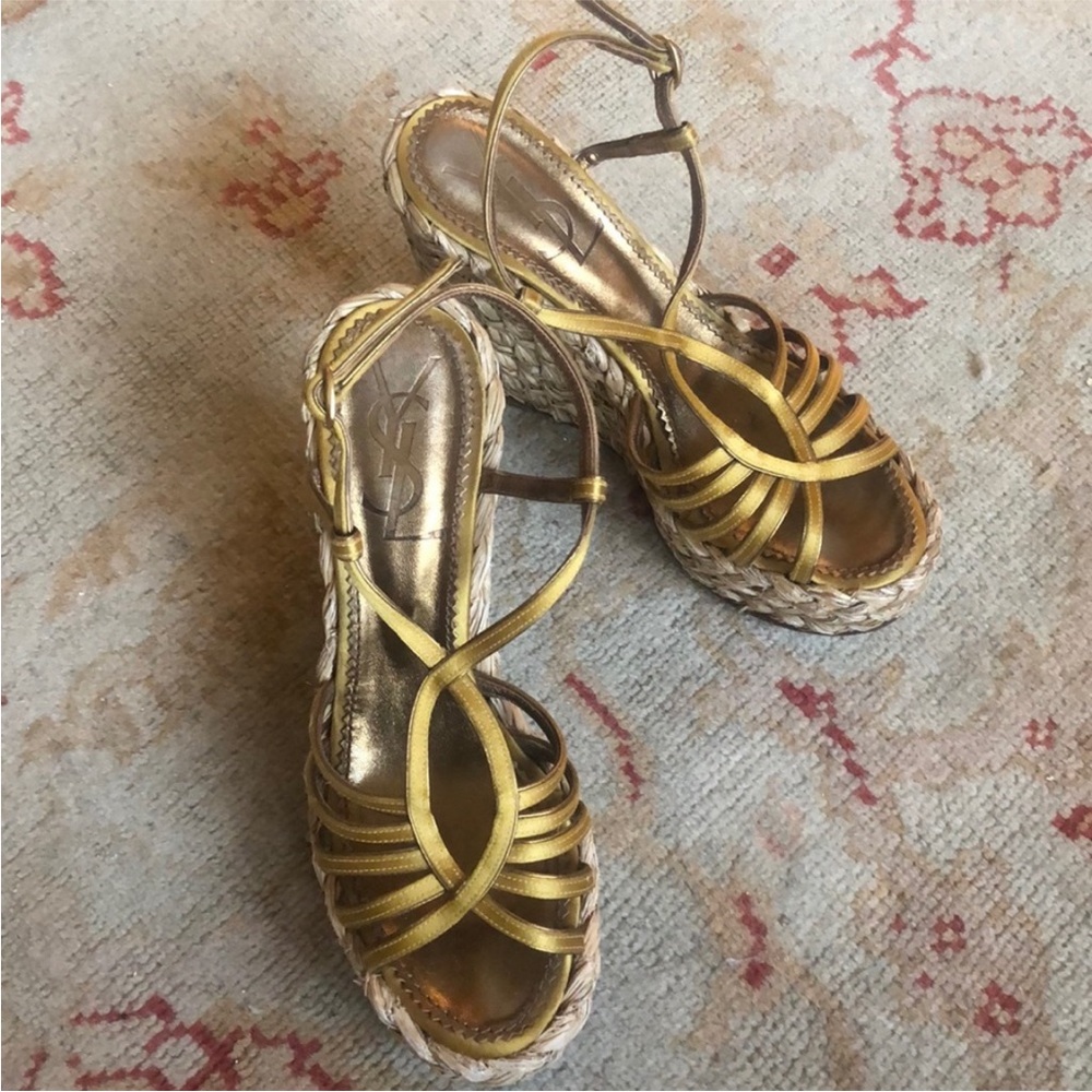 YSL Strappy Wedge Sandals